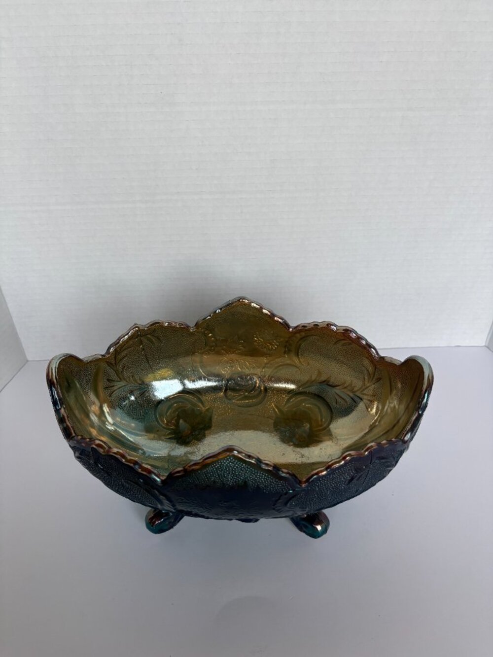 Vintage Jeannette Carnival Glass Lombardi Pattern Footed Fruit Bowl - Picture 2 of 9